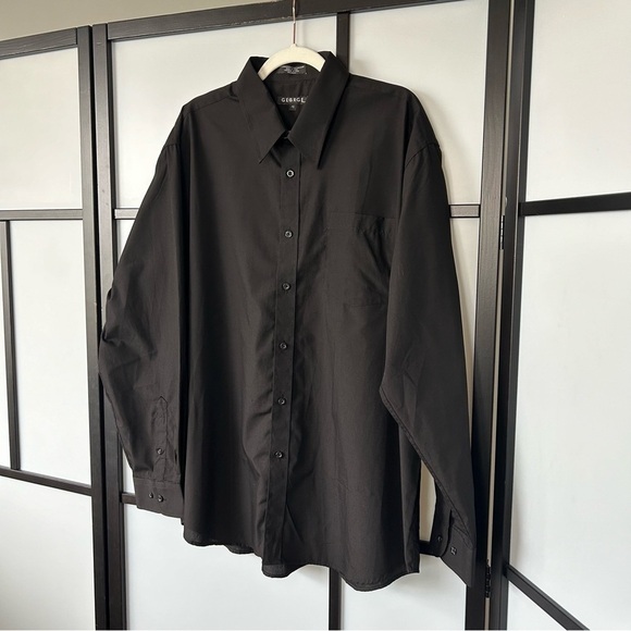 [17.5] George Men’s Classic Black Business Casual Long Sleeve Button Down Shirt - Picture 2 of 9